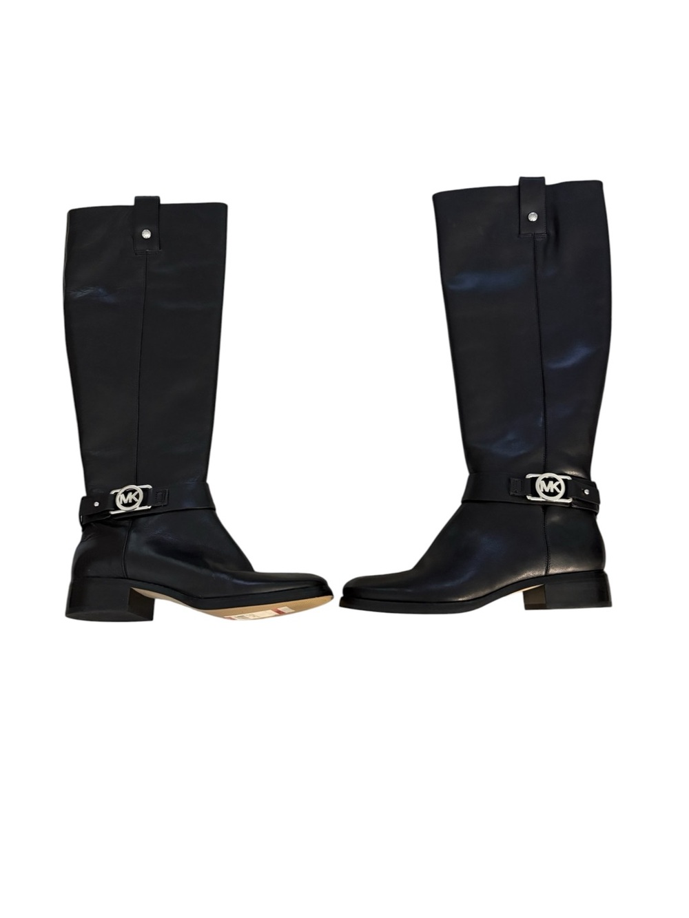 Michael Kors Black Leather MK Logo Tall Riding Boots